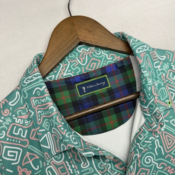 William Murray Other - William Murray Polo Mens Medium Green Abstract Golf Shirt Performance Stretch